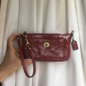 Red patent leather Coach wristlet